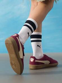 Puma 男士與女士經典復古滑板鞋 Palermo 系列，輕量透氣舒適緩震運動休閒鞋 396463-65 - 酒紅色-雪白色 - 查看 11