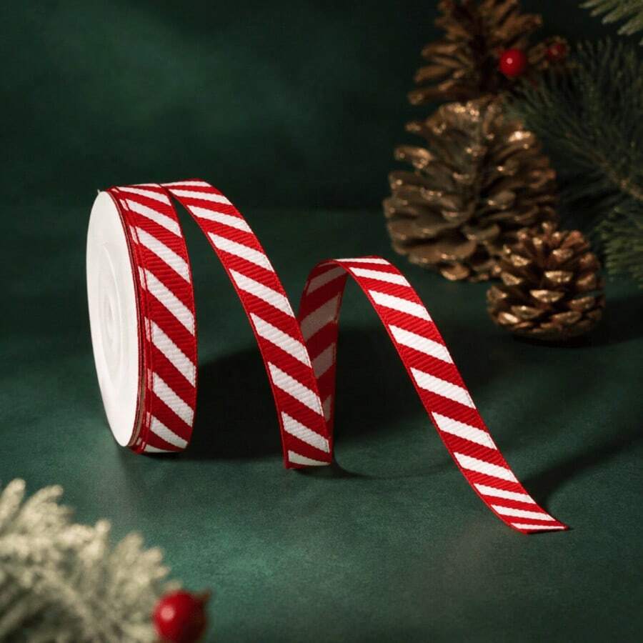 Diagonal Striped Satin Ribbon, Suitable For Christmas Gift Wrapping, Satin Ribbon Suitable For Holiday Gift Box Decoration, Suitable For Carnival And Holiday Crafts, Suitable For Gift Wrapping And Gift Ribbon - Diagonal Striped Webbing - View 1