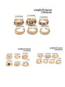 6pcs Vintage Minimalist Luxury Rhinestone Rings Set, Metal Gold Open Finger Rings, Fashion Accessories For Women Daily, Party, Vacation, Gifts For Friends - Yellow Gold - View 11