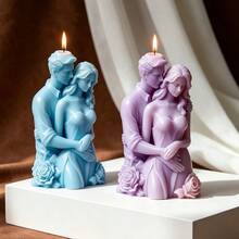 Embracing Couple Candle Silicone Mold 3D Romantic Design Floral Decoration Wedding Plaster Mold DIY Aromatherapy Wedding Decor Handmade Resin Candlelight Dinner Ornament Creative Figure Shape Souvenir Gift Confession Gift - A - View 3