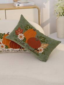 1件感恩節綠色南瓜楓葉花卉刺繡枕套,感恩節 Hello Pumpkin 刺繡枕套,適合室內裝飾,感恩節裝飾,四季通用枕套,不含枕芯 - 綠色 - 查看 6