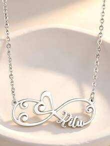 Kalung Nama Elemen Gelombang Berbentuk Hati Kustom, Kalung Liontin Bentuk Tak Terhingga yang Dipersonalisasi, Cocok untuk Pemakaian Sehari-hari, Liburan, Pesta, Pilihan Hadiah Liburan yang Sempurna - MultiWarna - View 4