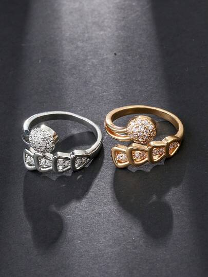 1pc Fashion Cubic Zirconia Round Ball Women's Ring, Gold/Silver Dual Color Optional, Open Adjustable Band, Suitable For Daily Wear, Evening Parties And Banquets