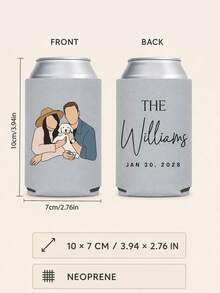 Personalized Can Cooler Sleeves, Custom Photo And Text Drink Holder With Portrait, Custom Name And Date Beverage Can Sleeve, Wedding Party Favor For Couples And Pet Families - Multicolor - View 7