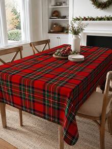 1pc Red Plaid Table Cloth, Classic Christmas Polyester Round Tablecloth With Tartan Checkered Pattern, Washable Decorative Table Cover For Dining Table, Kitchen, Holiday Party, Wedding, Home Decor And Indoor Outdoor Use - Multicolor - View 9