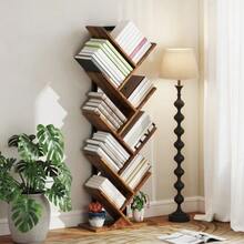 9-Tier Tree-Shaped Bookshelf, Slim Standing Shelf For Office, Rustic Brown - 鏽棕色 - 查看 6