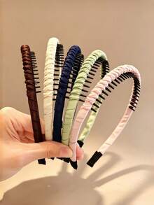 5pcs Women's Fabric Non-Slip Headbands, Solid Color Ruched Hair Ties, Daily Hair Accessories To Tame Flyaways - Multicolor - View 5