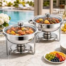 Stainless Steel Buffet Server Set, Fashionable Round Insulated Chafing Dish, Suitable For Banquet Party Restaurant, Commercial Insulated Food Warmer, - View 8