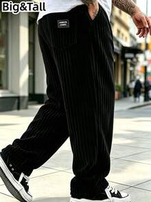 Plus Size Men's Thick Corduroy Long Pants, Comfortable Texture, Minimalist Label Decoration On Back Pocket, Suitable For Casual, Sports, Work Commute - Black - View 1