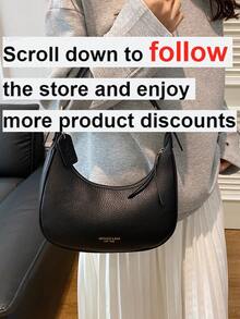 1pc Solid Color PU Leather Shoulder Bag For Women, Versatile Crossbody Bag For Commuting, Adjustable Shoulder Strap - Black - View 2