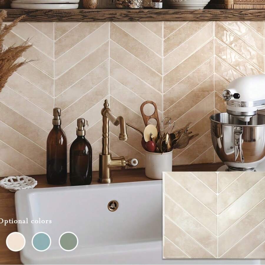 1/10/20pcs Waterproof Modern Geometric Herringbone 2D Textured Wall Panels DIY Tile, Modern Honeycomb Wall Stickers, Removable Self-Adhesive Wall Tile Decals, Suitable For Kitchen Bathroom Backsplash And Holiday Decoration - V-groove Tile - View 1