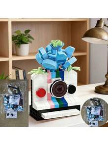 Set Balok Bangunan Kamera Vintage Bermotif Bunga, Model Kamera Balok Bangunan Mini dengan Dekorasi Bunga, Mainan Puzzle Rakit Sendiri, Dekorasi Ornamen Meja Kreatif, Hadiah Buatan Tangan Lucu Cocok untuk Remaja - MultiWarna - View 11