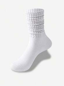 Women Ruffled Edge Ribbed Slouch Socks, Soft Breathable Solid Color Mid Calf Stackable Socks, Comfort Casual Crew Socks For Ladies, Suitable For Daily Street Outfit, Campus Wear, Matching Skirts, Home Leisure, All Season Daily Casual Matching - Multicolor - View 4
