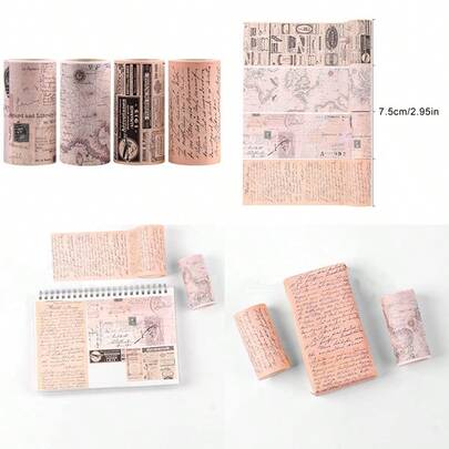 Washi Tape Wide, Junk Journal Supplies, Map Newspaper Masking Tapes Stickers, Arts And Crafts Tape, Great For Journals, Gift Wrapping, 3 Inch * 4 Rolls