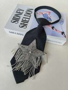 Handmade Beaded Pentagram Tassel Tie, Shiny Design Black Decorative Necktie - Five-pointed Star Tassel - View 6
