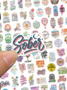 100pcs Sobriety Recovery Motivational Stickers, Inspirational Sober Life Affirmation Stickers, Decorative Stickers For Phone Case, Motorcycle Helmet, Skateboard, Party Gift - Multicolor - View 4