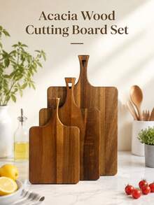 Tábua de Corte de Madeira de Acácia Estilosa com Alça de Apoio, Tábua Multifuncional de Preparo de Alimentos para Decoração de Cozinha, Presente para Todas as Festas de Natal, Casamento, Colheita e Halloween - Castanho - Visão 2