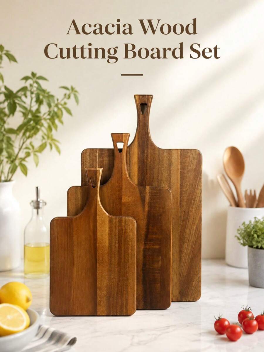 Tábua de Corte de Madeira de Acácia Estilosa com Alça de Apoio, Tábua Multifuncional de Preparo de Alimentos para Decoração de Cozinha, Presente para Todas as Festas de Natal, Casamento, Colheita e Halloween
