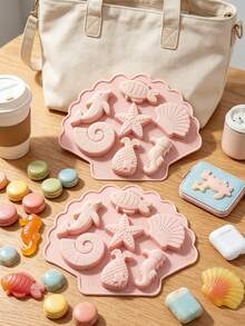Soft Light Pink 7-Cavity Ocean World Silicone Baking Mold, 3D Lace Shell Design Underwater Cartoon Silicone Mold, Silicone, Easy Release, Heat Resistant, Odorless, Reusable, Suitable For Home Desserts, Aromatherapy Wax Tablets, Handmade Soap DIY Tools, Ocean Theme Party Baking Tray, Candy, Home Aromatherapy, Dessert Decoration Universal Mold - Multicolor - View 4