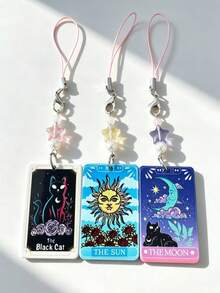 1pc Minimalist Halloween Phone Chain, Double-Sided Acrylic Tarot Card Design, Decorative Phone Charm, Bag & Keychain Accessory - Multicolor - View 12