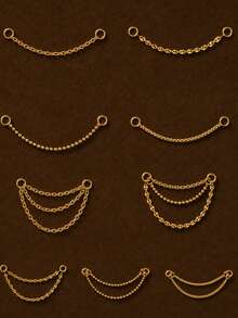 1PC 925 Sterling Silver Dangle Chain Attachment Beaded Nose Chain Double/Triple Layer Chain Connector Dangle Helix Cartilage Chain Accessory - Gold - View 12