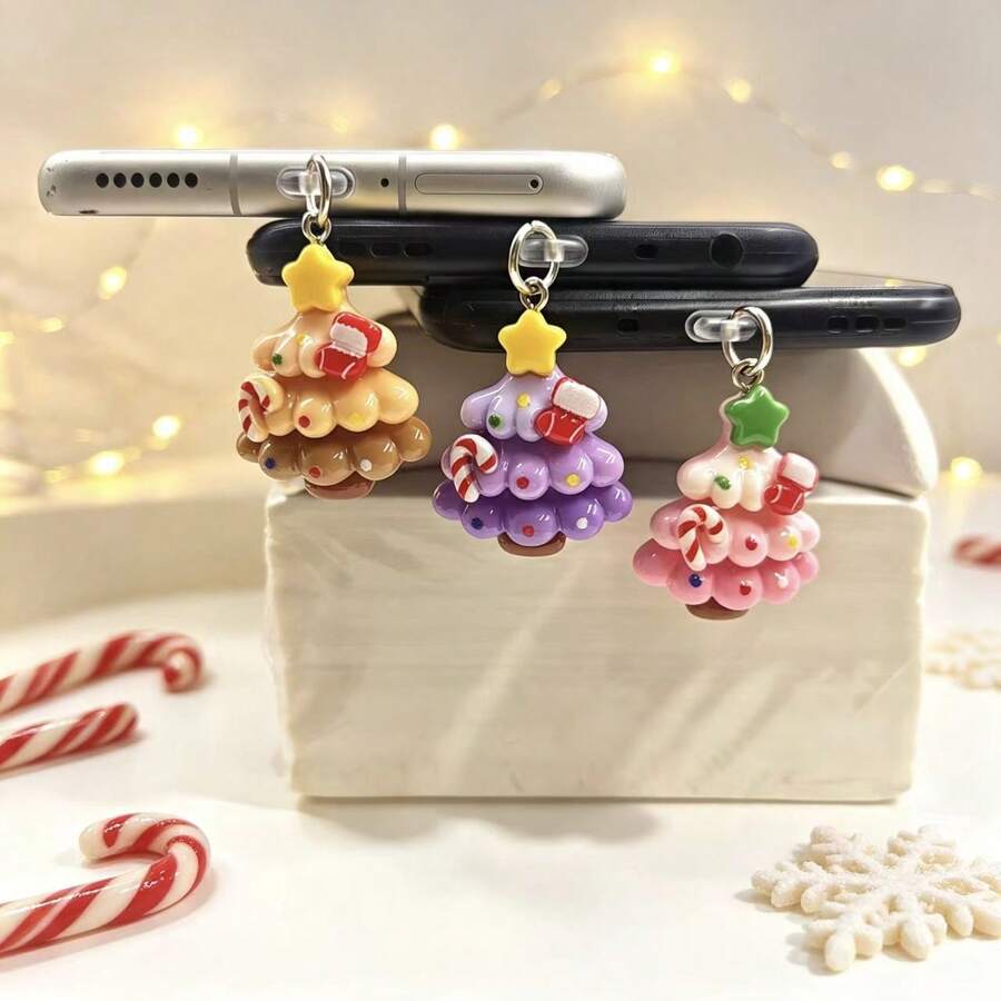 1pc Colorful Christmas Tree Pendant Phone Dust Plug - Multicolor - View 1