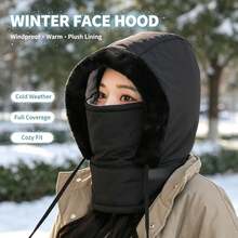 1pc Winter Warm Fleece Lined Balaclava Hat With Soft Fur Trim, Windproof & Cold-Resistant, Full Face And Neck Protection, Adjustable Drawstring, Suitable For Skiing, Cycling, Snow Activities And Cold Outdoor Weather - Black - View 4