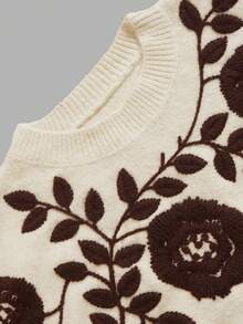 NiceArt Women's Autumn/Winter Vintage Embroidered Floral Knit Pullover Sweater, Suitable For Autumn Outfits, Social Events, Renaissance Style, Halloween - Apricot - View 6