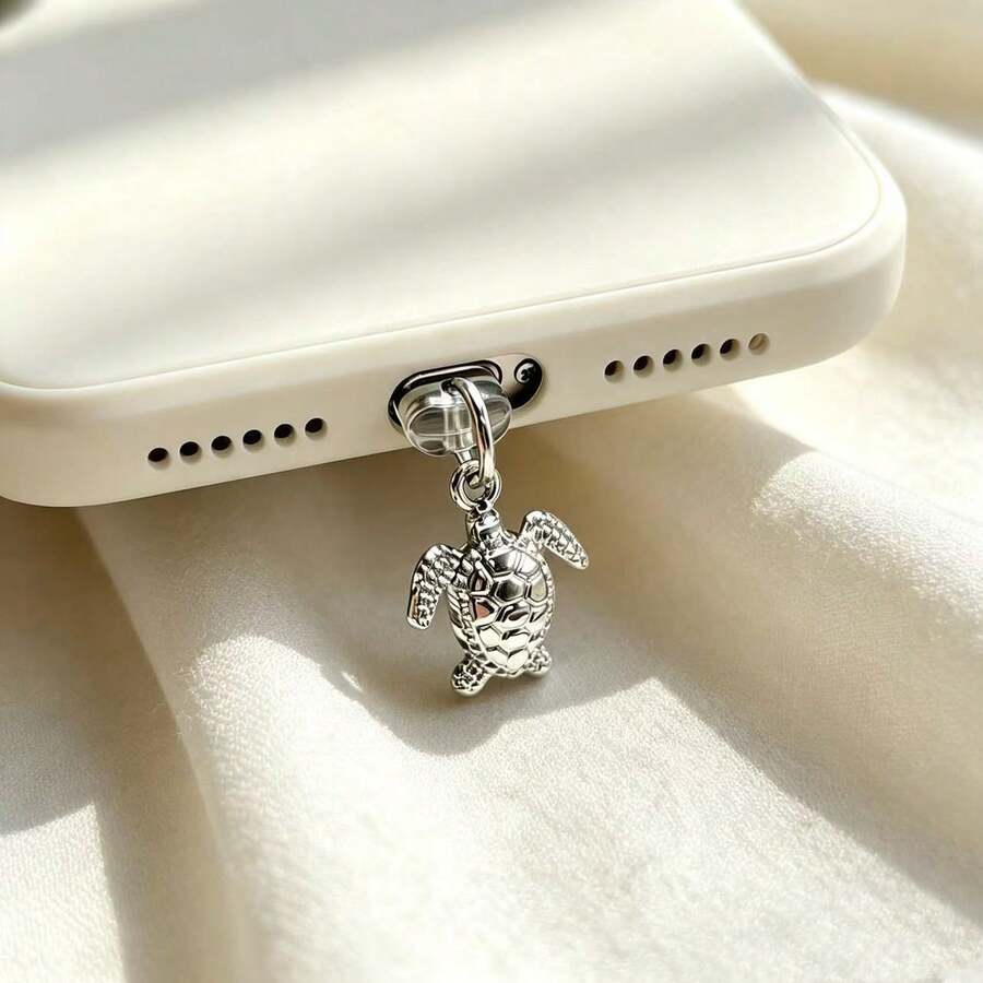 可愛銀色海龜手機防塵塞吊飾 | 防丟充電孔配件，緊密貼合，防止灰塵與碎屑進入手機配件防塵塞 - 彩色 - 查看 1