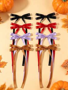 4/8 Tassel, Ribbon, Bow, Hair Clip, Polyester Cotton, Maillard Children's Hair Clip, Halloween Hair Accessory (Color Random) - Multicolor - View 1