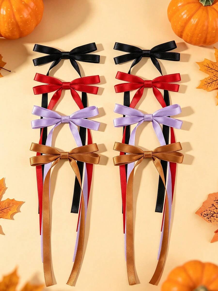 4/8 Tassel, Ribbon, Bow, Hair Clip, Polyester Cotton, Maillard Children's Hair Clip, Halloween Hair Accessory (Color Random) - Multicolor - View 1