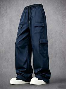 Men's Loose Wide Leg Multi-Pocket Functional Cargo Street Casual Pants, Lightweight & Breathable For Spring Summer Autumn, Suitable For Daily Wear, Perfect Gift For Boyfriend Or Husband - Navy Blue - View 5