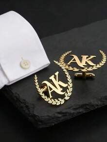 1 Pair Customized Letter Stainless Steel Wheat Ear Cufflinks, Suitable For Daily And Important Occasions, Exclusive Gift For Boyfriend, Husband, Father, Father's Day Jewelry Gift, Personalized Creative Fashion Minimalist DIY Private Custom Holiday Celebration Birthday Gift - Multicolor - View 4