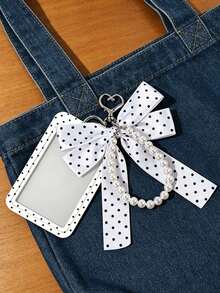 Polka Dot Card Holder With Bow Pearl Keychain,Y2k Photocard Holder, Cute Id Card Protector,Stylish Bag Pendant,Personalized Card Holder, Students Gift - Multicolor - View 4