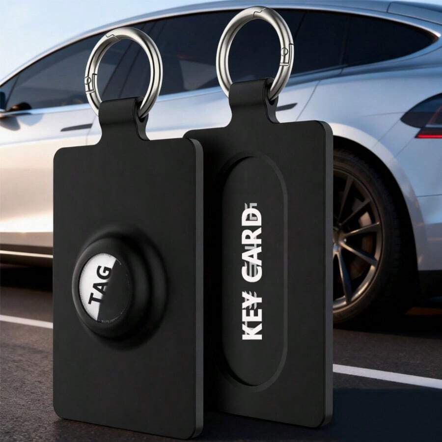 2pcs Tesla Key Card Holder With AirTag Slot, Soft Silicone Key Card Protective Case, Compatible With Model Y S X Cybertruck, With Keychain Key Ring Key Holder - View 1
