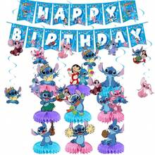 Mesuca Stitch Themed Birthday Party Tabletop Centerpiece Decor, Home Party Atmosphere Wall Hanging Decoration - Multicolor - View 11