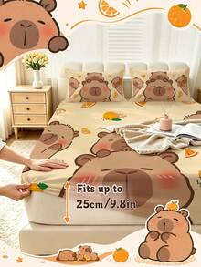 2/3pcs Sprei Fitted Motif Capybara Lucu, Pelindung Kasur, Lembut, Nyaman, dan Bernapas, Cocok untuk Semua Musim, Cocok untuk Semua Ukuran Kasur (Twin/Full/King/Queen), Desain Kantong Dalam, Cocok untuk Kamar Tidur, Asrama, Hotel, Dapat Dicuci dengan Mesin - MultiWarna - View 4
