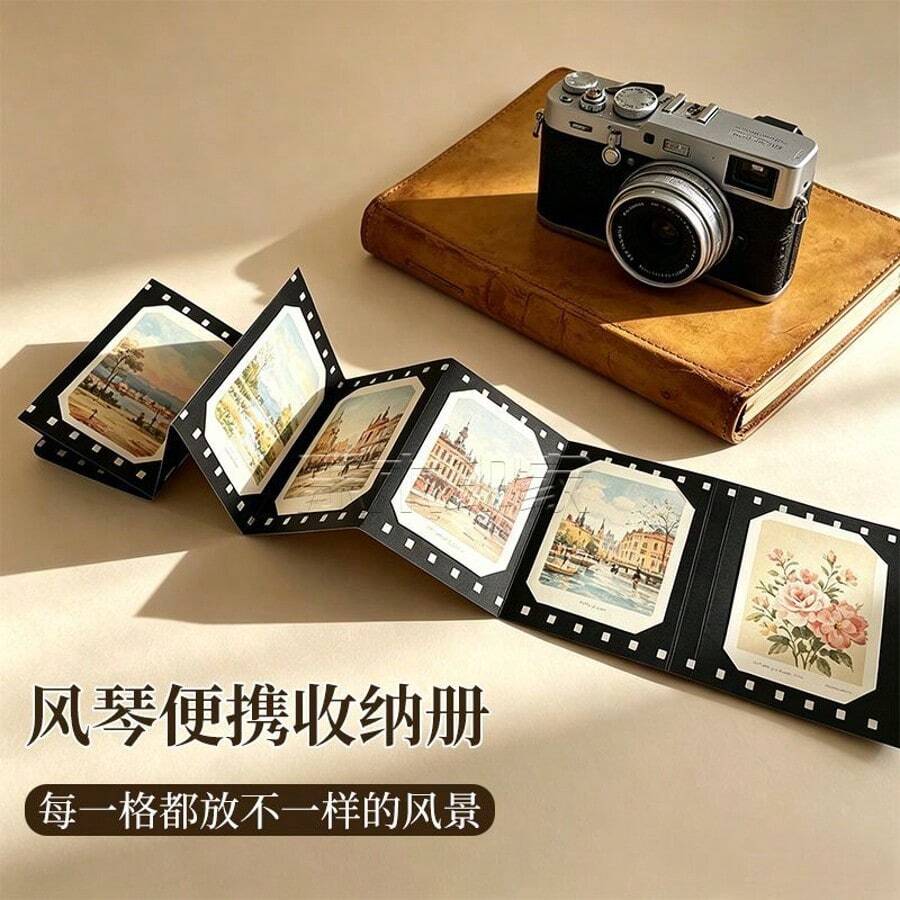 1pc Photo Album Scrapbook Storage Book Vintage Artistic Style Paper Film Frame Accordion Design Suitable For Handmade DIY Storage 3-4 Inch Photos Daily Commemoration Gift - A - View 1