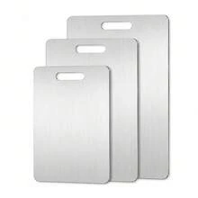 3pcs/1pc Silver Stainless Steel Cutting Board, Odor-Resistant, Stain-Resistant And Rust-Resistant, Kitchen Accessory, Kitchen Gadget, Essential Kitchen Item. Suitable For Large Cutting Board For Meat, Fruit, Vegetable, Bread And Baking Food On Kitchen Countertop, Easy To Clean And Durable, Christmas/Back To School. - Silver - View 13