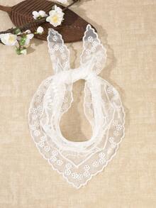 1件裝女款白色蕾絲頭巾，花卉刺繡三角髮帶，波希米亞風透視蕾絲髮巾頭巾，適合海灘度假、派對與日常穿著 - 白色 - 查看 3