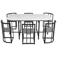 6-Seat Dining Table Set Black Wood - 黑色 - 查看 3