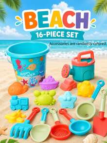 14/16pcs Kids Beach Toy Set, Includes Bucket, Watering Can, Shovel, Rake And Animal Molds, Colorful Outdoor Seaside Play Accessories - Multicolor - View 10