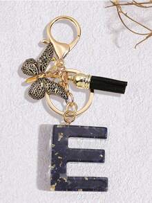 1pc Black Fashion Letter Keychain, Designed For Women's Bags, Exquisite And Compact, With Leopard Butterfly Pattern And Gold Plate 26 Letters A-Z Pendant, Suitable For Girls, Perfect As A Commemorative Gift For Valentine's Day, Teacher's Day And Halloween - Black - View 31