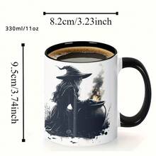 Ly cà phê gốm phong cách mực vintage hình vạc phù thủy, cốc 11oz nghệ thuật tối với bóng phù thủy rùng rợn, quà tặng Halloween phong cách Gothic cho người yêu phù thủy và người uống cà phê - Nhiều màu - Xem 10