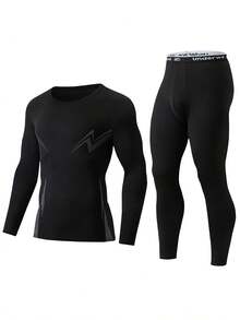 2pcs/Set Men's Thermal Underwear Set, Crew Neck Top + Pants, Winter Base Layer Innerwear - Black - View 5
