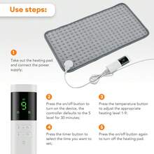 30*60CM Electric Heating Pad, 4-Level Timer Function, 9-Level Temperature Adjustment, Auto Shut-Off, Suitable For Back, Abdomen, Shoulders, Knees And Legs, Suitable For Home And Office Use, Washable, Reusable, Winter Warm Blanket, Electric Heating Pad To Relieve Body Pain, Essential Winter Home Warmth Item, Perfect Holiday Gift For Parents, Men And Women - Grey - View 10