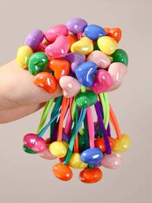 7pcs Girls Candy Color Heart High Ponytail Hair Ties Spiral Hair Ropes Candy Bean Hair Accessories Ball Head Ropes Hair Ties For Children Candy Color Hair Ties For Girls Daily Use - Multicolor - View 1