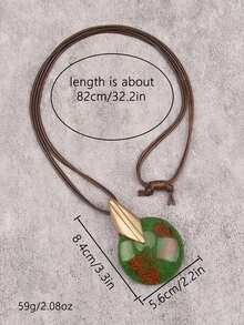 1pc Bohemian Exotic Style Geometric Metal Buckle Round Resin Stone Pendant Necklace, Adjustable Long Braided Rope Choker Neck Accessory, Halloween Party Gift, Vacation Vibe Accessory, Daily Date Outfit, Gift For Girlfriend/Boyfriend - Wax Rope - View 4