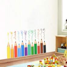 1pc 2D Colorful Colored Pencil Line Wall Sticker, Minimalist Hand-Drawn Natural Element Classroom Culture Wall Self-Adhesive Decorative Sticker - MK49057 - View 3