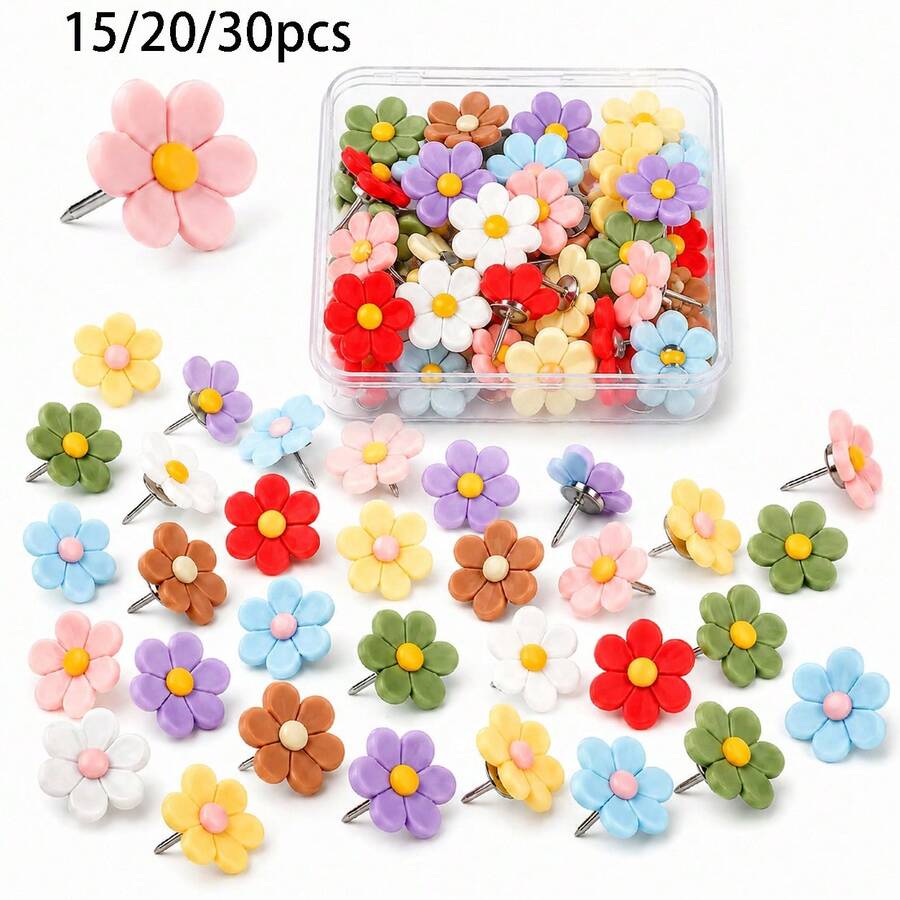 15/20/30入蝴蝶結圖釘,開學季教室用品,可愛裝飾大頭針,佈告欄軟木板配件,辦公室牆面照片海報裝飾,隨機配色 - C - 查看 1